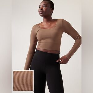 Athleta | Aurora Seamless Long Sleeve Top in Rustic Beige, Size XL